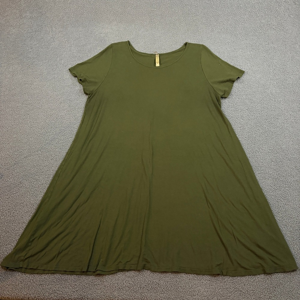 Jesse & J T-Shirt Dress Womens 2X Green Short Sleeve Swing Mini Casual 8848